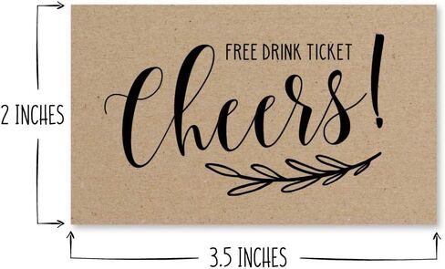 50 Kraft Rustic Drink Ticket Coupons for a Free Drink at Weddings, Work Events or Party Bar, One Free Beer Wine Alcohol Soft Drink or Food Vouchers, Cheers Large Drinking Paper Raffle Cards in Saudi Arabia