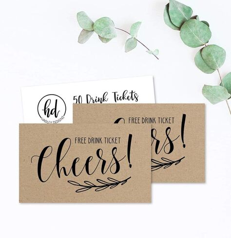 50 Kraft Rustic Drink Ticket Coupons for a Free Drink at Weddings, Work Events or Party Bar, One Free Beer Wine Alcohol Soft Drink or Food Vouchers, Cheers Large Drinking Paper Raffle Cards in Saudi Arabia