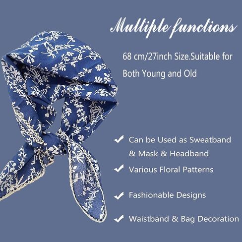 Large Printed Floral Cotton Bandana Headband, Head Wrap, Protective Coverage, Hair Neck Scarf for Women 27" x 27" in Saudi Arabia