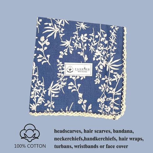 Large Printed Floral Cotton Bandana Headband, Head Wrap, Protective Coverage, Hair Neck Scarf for Women 27" x 27" in Saudi Arabia