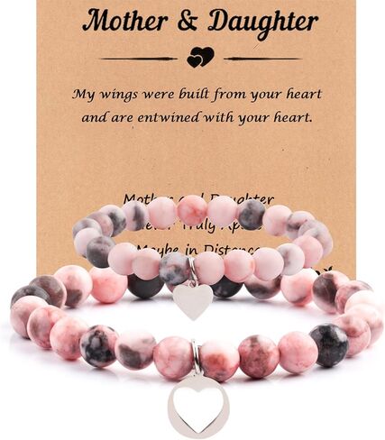 سوار اليوم الأول من رياض الأطفال، أساور من الحجر الطبيعي الوردي للأم والابنة، مجموعة هدايا العودة إلى المدرسة لسوار ابنتي/حفيدي في اليوم الأول من المدرسة in Kuwait