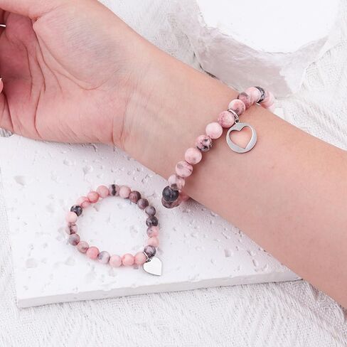 سوار اليوم الأول من رياض الأطفال، أساور من الحجر الطبيعي الوردي للأم والابنة، مجموعة هدايا العودة إلى المدرسة لسوار ابنتي/حفيدي في اليوم الأول من المدرسة in Kuwait