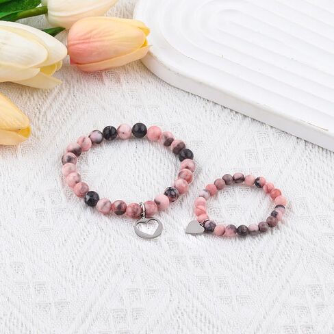 سوار اليوم الأول من رياض الأطفال، أساور من الحجر الطبيعي الوردي للأم والابنة، مجموعة هدايا العودة إلى المدرسة لسوار ابنتي/حفيدي في اليوم الأول من المدرسة in Kuwait