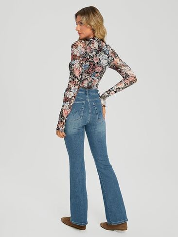 Dealmore Floral Mesh Mockneck Tops Trendy Going Out Tops fot Women with Thumb Hole Fashion Fall Outfits 2024 in Saudi Arabia