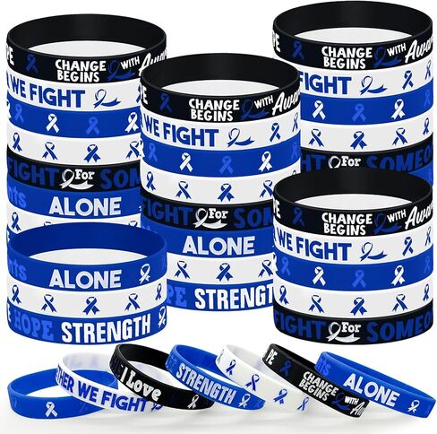 30 Pcs Cancer Prevention Awareness Silicone Bracelets,Colorful Ribbon Stretch Wristbands,Hope Faith Rubber Wristband Supplies Accessories for Ribbon Awareness Assorted Cancer Awareness and Prevention (Blue) in Saudi Arabia