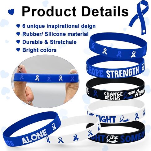 30 Pcs Cancer Prevention Awareness Silicone Bracelets,Colorful Ribbon Stretch Wristbands,Hope Faith Rubber Wristband Supplies Accessories for Ribbon Awareness Assorted Cancer Awareness and Prevention (Blue) in Saudi Arabia