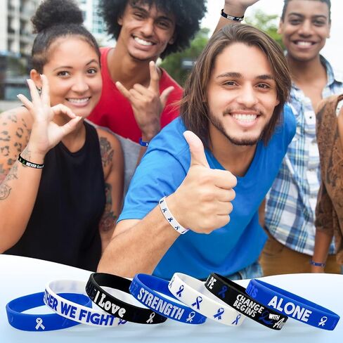 30 Pcs Cancer Prevention Awareness Silicone Bracelets,Colorful Ribbon Stretch Wristbands,Hope Faith Rubber Wristband Supplies Accessories for Ribbon Awareness Assorted Cancer Awareness and Prevention (Blue) in Saudi Arabia