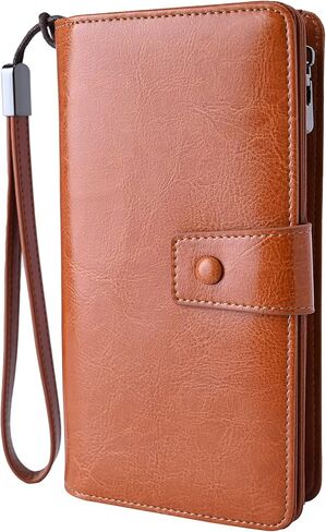 محافظ Bveyzi النسائية ذات السعة الكبيرة، 23 فتحة لبطاقة الائتمان، محافظ جلدية بحجب RFID مع سحاب (أحمر خمري) in Kuwait