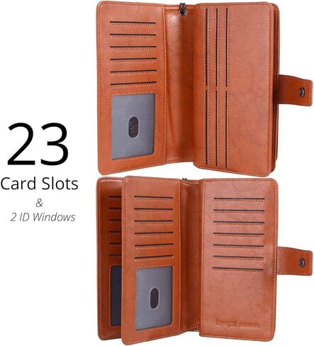 محافظ Bveyzi النسائية ذات السعة الكبيرة، 23 فتحة لبطاقة الائتمان، محافظ جلدية بحجب RFID مع سحاب (أحمر خمري) in Kuwait