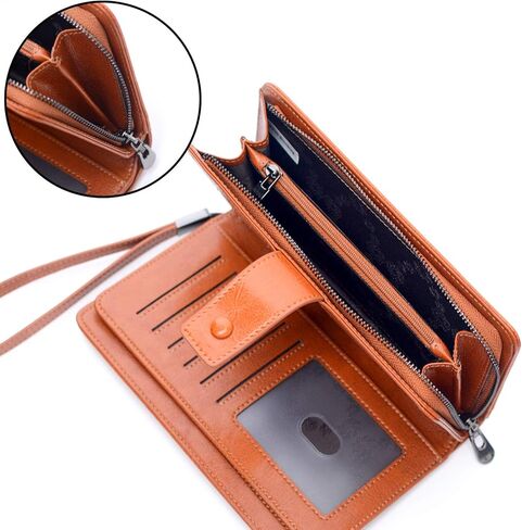 محافظ Bveyzi النسائية ذات السعة الكبيرة، 23 فتحة لبطاقة الائتمان، محافظ جلدية بحجب RFID مع سحاب (أحمر خمري) in Kuwait