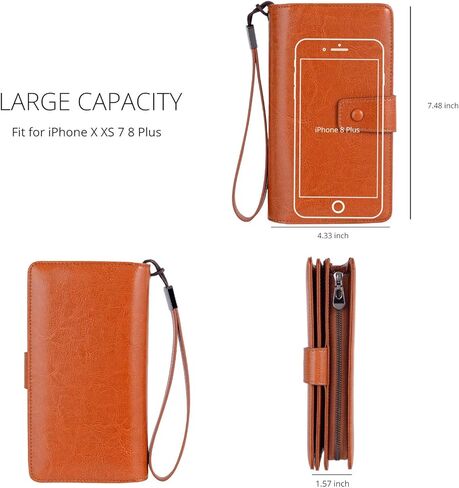 محافظ Bveyzi النسائية ذات السعة الكبيرة، 23 فتحة لبطاقة الائتمان، محافظ جلدية بحجب RFID مع سحاب (أحمر خمري) in Kuwait