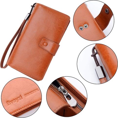 محافظ Bveyzi النسائية ذات السعة الكبيرة، 23 فتحة لبطاقة الائتمان، محافظ جلدية بحجب RFID مع سحاب (أحمر خمري) in Kuwait