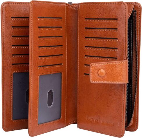 محافظ Bveyzi النسائية ذات السعة الكبيرة، 23 فتحة لبطاقة الائتمان، محافظ جلدية بحجب RFID مع سحاب (أحمر خمري) in Kuwait