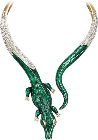 EVER FAITH بيان التمساح Chocker للنساء، كريستال نمساوي زي التمساح طوق قلادة مجوهرات هدية الأخضر الذهب لهجة in Saudi Arabia
