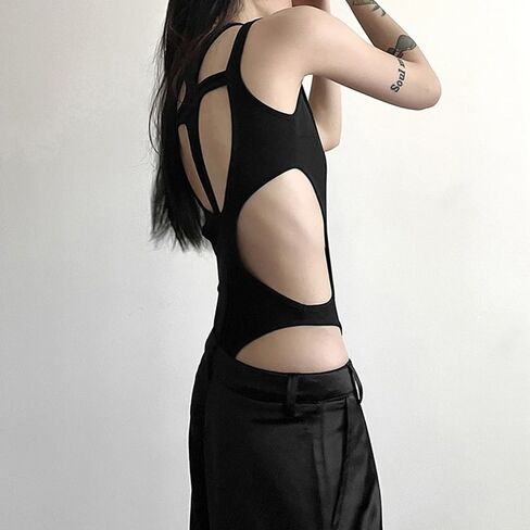 SINROYEE Sexy Hollow Out Women Bodysuit Summer Streetwear Outfit Gothic Jumpsuit T Shirt Short Sleeve Sleeveless in Saudi Arabia