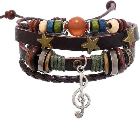 Choistily Leather Bracelet for Women Grunge Bracelets Stackable Leather Bracelets Boho Layered Bracelets Star Wrap Bracelets Braided Cuff Bracelets Set in Saudi Arabia