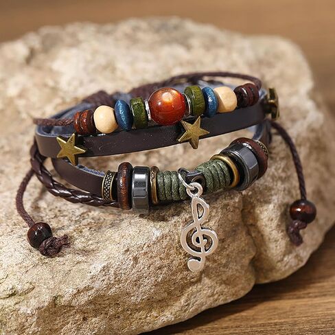 Choistily Leather Bracelet for Women Grunge Bracelets Stackable Leather Bracelets Boho Layered Bracelets Star Wrap Bracelets Braided Cuff Bracelets Set in Saudi Arabia