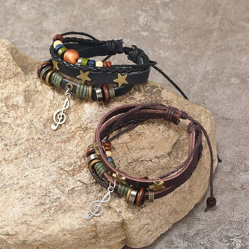 Choistily Leather Bracelet for Women Grunge Bracelets Stackable Leather Bracelets Boho Layered Bracelets Star Wrap Bracelets Braided Cuff Bracelets Set in Saudi Arabia