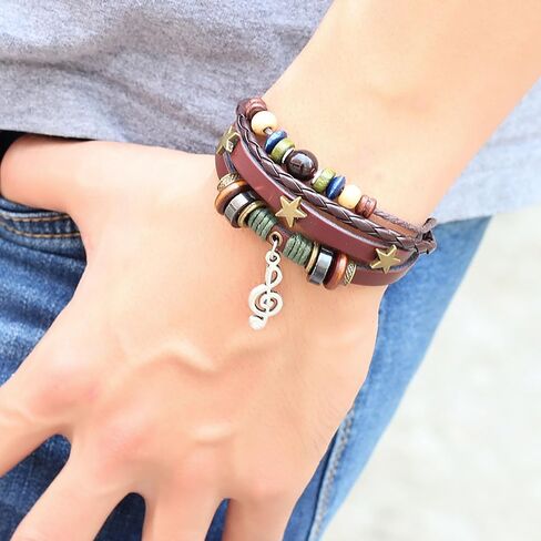 Choistily Leather Bracelet for Women Grunge Bracelets Stackable Leather Bracelets Boho Layered Bracelets Star Wrap Bracelets Braided Cuff Bracelets Set in Saudi Arabia