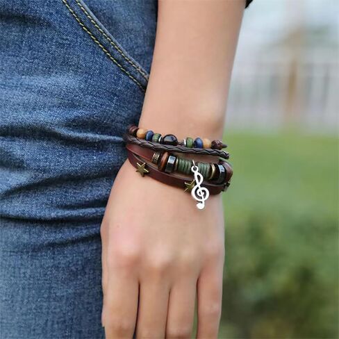 Choistily Leather Bracelet for Women Grunge Bracelets Stackable Leather Bracelets Boho Layered Bracelets Star Wrap Bracelets Braided Cuff Bracelets Set in Saudi Arabia