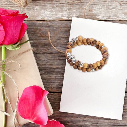 Rosary Bracelet For Women From the Holy Land - Twist Stretch Olive Wood Beaded Bracelets with Cross Dangle - Christian 4 Decade Wooden Rosary Prayer Bracelet For Women & Girls - Catholic Gifts in Kuwait