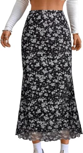 Avanova Women Mesh High Waisted Midi Mermaid Skirts Summer Casual Flowy Long Skirt in Saudi Arabia