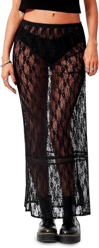 Cicy Bell Womens Sheer Lace Maxi Skirt Summer Beach Cover-ups Casual Streetwear Long Y2K Skirts in Saudi Arabia