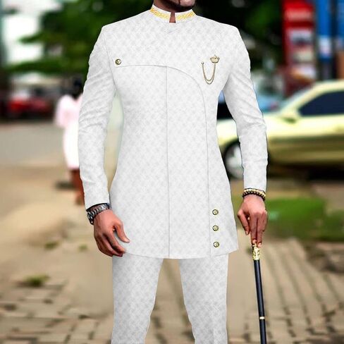 African Suits for Men Slim Fit Formal Blazer Pants 2 Piece Set Designed Wedding Dashiki Outfits in Saudi Arabia