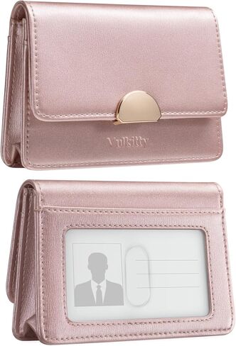 حامل بطاقة عمل VULKIT للنساء من جلد البولي يوريثان، حافظة بطاقات عمل للسفر، منظم بطاقات اسم العمل، حتى حمل 30 بطاقة (أخضر لوريل) in Kuwait