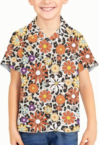 Unique Hawaiian Shirt for Boys V Neck Button Down Cute Summer Tropical Shirts Kids Beach Outfits in Kuwait