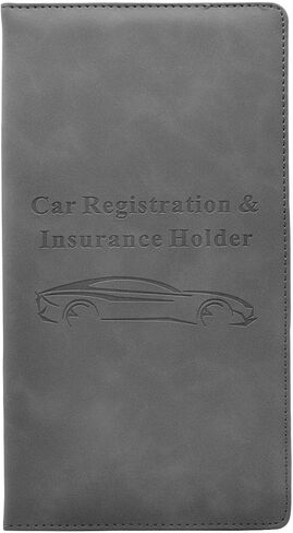 Car Registration and Insurance Card Holder - Vehicle Glove Box Document Organizer - Premium PU Leather Wallet Case - Driver License - Gray in Saudi Arabia