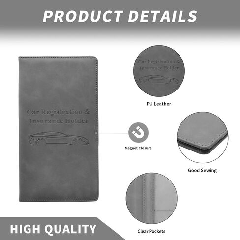 Car Registration and Insurance Card Holder - Vehicle Glove Box Document Organizer - Premium PU Leather Wallet Case - Driver License - Gray in Saudi Arabia
