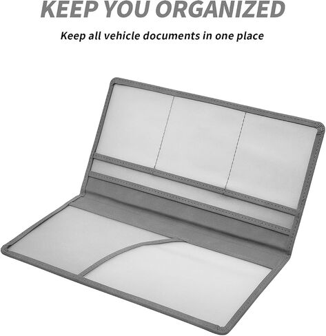Car Registration and Insurance Card Holder - Vehicle Glove Box Document Organizer - Premium PU Leather Wallet Case - Driver License - Gray in Saudi Arabia