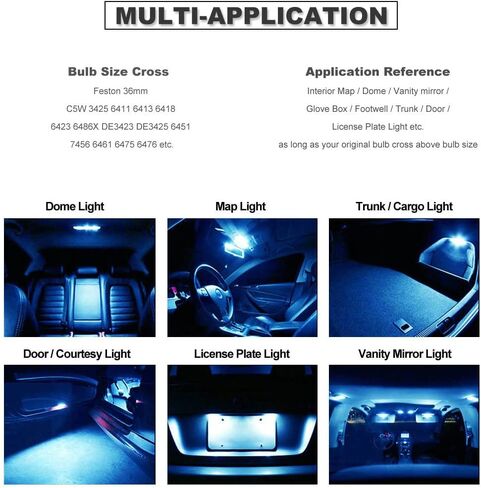 36MM Festoon 6418 DE3423 DE3425 Ice Blue Color Extra Bright LED لمبات السيارة الداخلية أضواء لوحة الترخيص خريطة قبة صندوق السيارة باب المجاملة ضوء 8-SMD شرائح Canbus خالية من الأخطاء in Kuwait