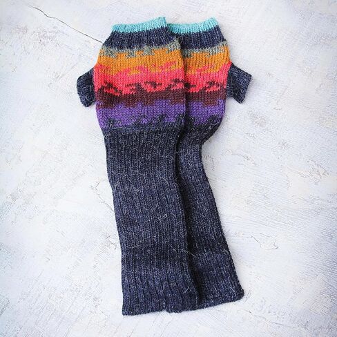 NOVICA Artisan Handmade 100% Alpaca Fingerless Mitts Crafted Wool Gloves Accessories Multicolor Patterned Peru ' Andean Twilight' in Saudi Arabia