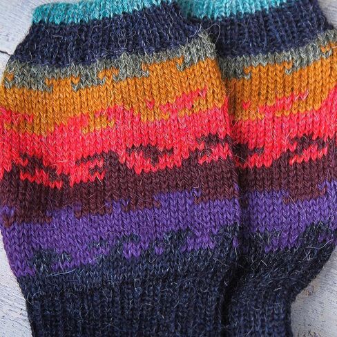 NOVICA Artisan Handmade 100% Alpaca Fingerless Mitts Crafted Wool Gloves Accessories Multicolor Patterned Peru ' Andean Twilight' in Saudi Arabia