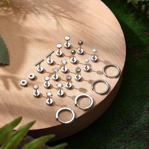 Jstyle Hypoallergenic Earrings for Sensitive Ears-20G Flat Back Earrings for Women Men-Small Surgical Steel Stud Earrings Huggie Hoop Cartilage Nap Earring Sets in Saudi Arabia
