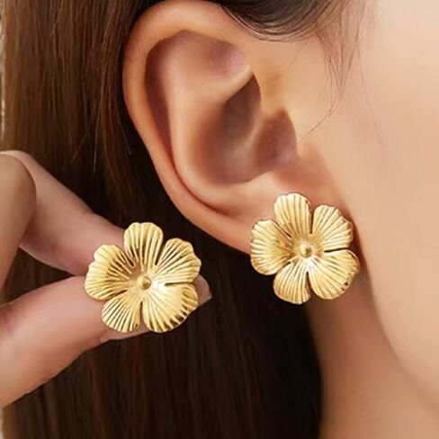 أقراط على شكل زهرة أقراط ذهبية مكتنزة أقراط عصرية للنساء مجوهرات الأزياء in Kuwait