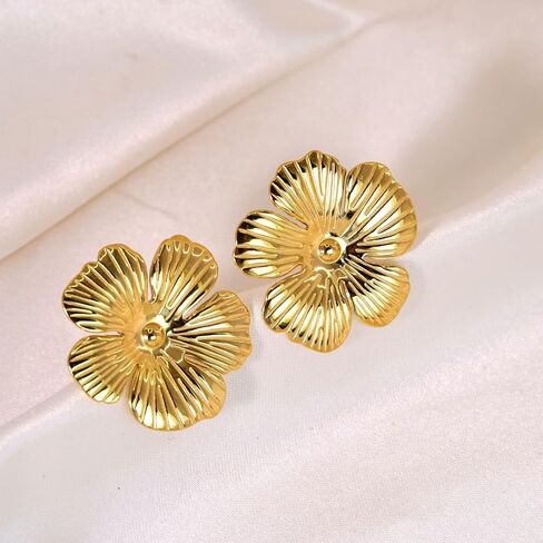 أقراط على شكل زهرة أقراط ذهبية مكتنزة أقراط عصرية للنساء مجوهرات الأزياء in Kuwait