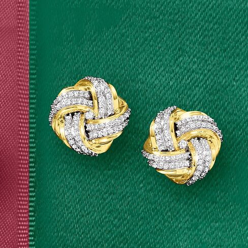 Ross-Simons 0.50 ct. t.w. Diamond Love Knot Stud Earrings in 14kt Yellow Gold in Saudi Arabia