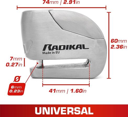 إنذار قفل قرص RADIKAL RK9Z 120 ديسيبل، زر تشغيل، وظيفة تحذير، بطارية طويلة الأمد، مقاومة للماء بنسبة 100%، معدن، قفل فرامل عجلة عالمي مضاد للسرقة للدراجات النارية، سكوتر، دراجة، سكوتر كهربائي in Kuwait