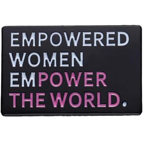 Empowered Women Empower The World Enamel Lapel Pin English Letter Brooch Geometric Square Metal Badge Painted Black Fashion Pin