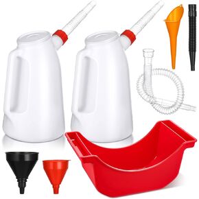 Oil Change Kit Include 1 Pcs Oil Drain Pan 2 Pcs 2 Quart Oil Jug with Spout Oil Measuring Container 5 Pcs Automotive Funnels Set Motor Oil Dispenser for Automotive Fluids Changing Oil