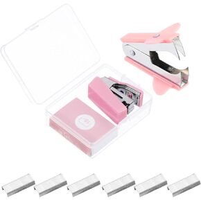 PATIKIL Desk Stapler Set, Portable Effortless Manual Claw Staple Remover Puller Tool with Staples Office Supplies Kit for Office Classroom Home Desktop, Pink