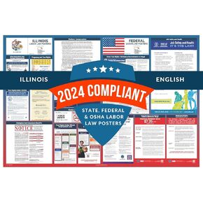Labor Law Posters 2024 - Illinois Labor Law Poster State, Federal, OSHA Compliant, Accurate & Up to Date, Includes June Updates, Laminated Labor Law Poster 2024 Illinois, 36"w x 24"h (English) in Kuwait