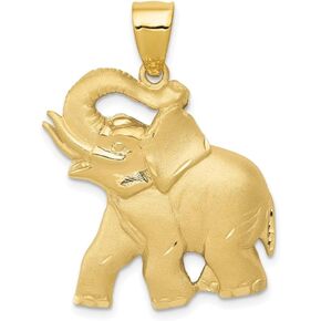 Diamond2Deal 14k Gold Satin Diamond-cut Open-Backed Elephant Pendant (L- 34 mm W- 25 mm)