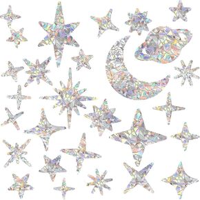 101 قطعة من ملصقات النوافذ للنوافذ الزجاجية، ملصقات نافذة Ymapinc Star Moon المضادة للتصادمات للطيور قابلة للتقشير واللصق، غشاء نافذة غير لاصق قابل لإعادة الاستخدام، ملصقات نافذة بألوان قوس قزح لضربات الطيور in Kuwait