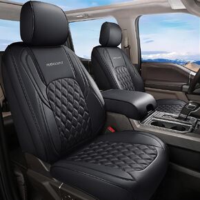 Silverado Faux Leather Seat Covers Full Coverage Custom Fit for Truck Chevy Chevrolet Silverado Sierra 1500 2007-2024, 2500HD 3500HD 2015-2024 Crew Double Extended Cab (Front Pair/Black)