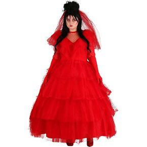 Women's Plus Size Red Wedding Dress Costume, Gothic Wedding Bride Dress Halloween Costume for Cosplay