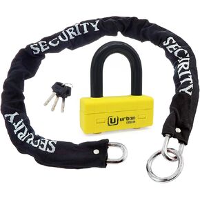 Urban UR75+10.120L Motorcycle Chain Lock ø10mm/0.39in with Ring + Mini U Lock Disc Lock High Security Approved SRA, 120cm/3.9ft for Longer Distance, Anti Theft for Anchoring, Motorcycle, Parking